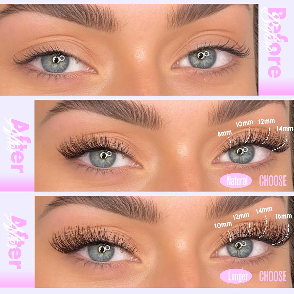 Pawotence Wispy Lash Clusters Natural Eyelash Clusters Invisible Band Individual Lashes 8-16mm Cluster Lashes Extension DIY Soft Comfortable False Eyelashes Cluster Natural Look