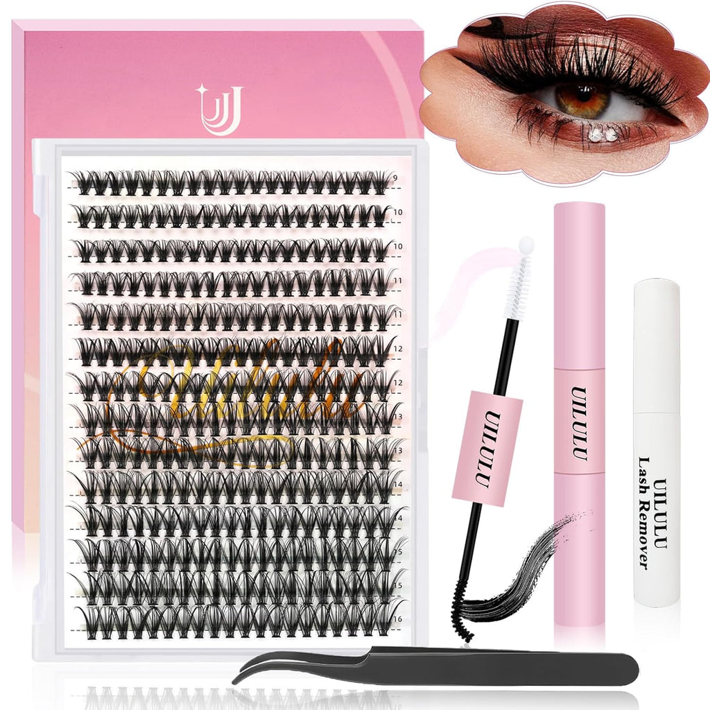 Lash Clusters kit 9-16mm DIY Lash Extension Kit 280 30D D Curl Lash Clusters 0.07D Natural Individual Lashes Clusters False Eyelashes Wispy Eye Lash Kits Extensions Kit