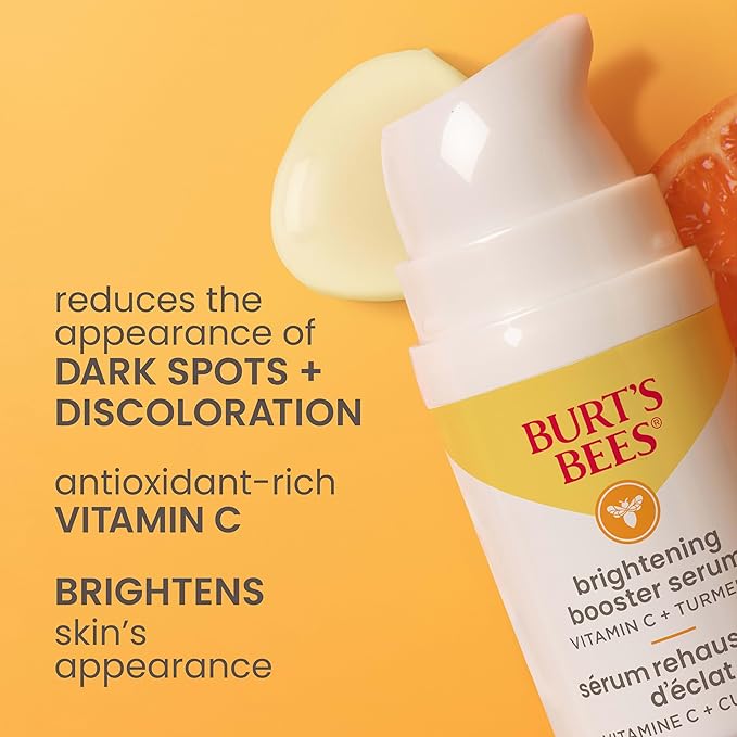 Burt's Bees Vitamin C Turmeric Face Serum, Mothers Day Gifts, Brightens Skin & Visibly Reduces Dark Spots, Fine Lines & Wrinkles, Naturally Hydrating, Lightweight - Brightening Booster (1 oz)