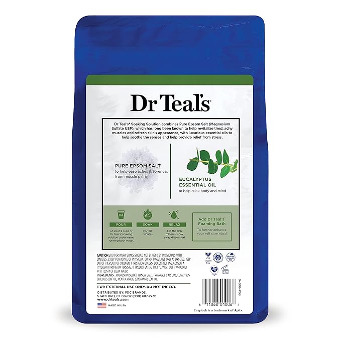 Dr Teal's Salt Soak with Pure Epsom Salt, Relax & Relief with Eucalyptus & Spearmint, 3 lbs