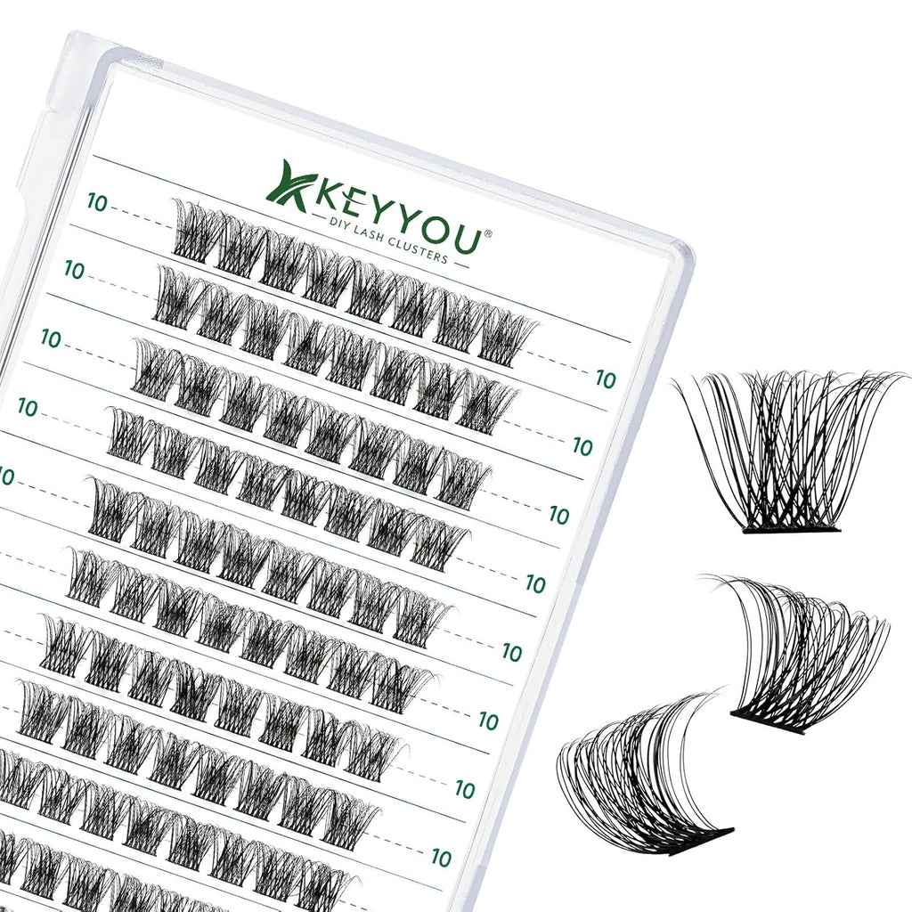 Lash Clusters 96pcs Individual Lashes D Curl 10mm Cluster Lashes KEYYOU Volume Wispy Lash Extension Soft&Comfortable Easy DIY at Home(Y11 D-10mm)