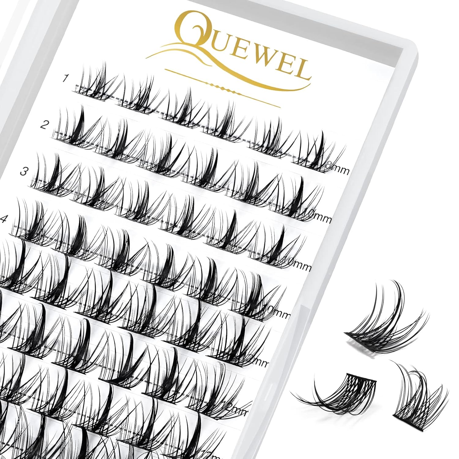 QUEWEL Cluster Lashes 72 Pcs Wide Stem Individual Lashes C/D Curl 8-16mm Length DIY Eyelash Extension False Eyelashes Sparkle Styles Soft for Personal Makeup Use at Home (Sparkle-D-MIX8-16)