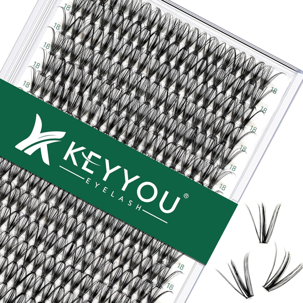 Lash Clusters 300pcs Individual Lashes 30D 0.07D Curl 18mm DIY Eyelash Extension KEYYOU Large Tray Volume Soft&Natural Cluster Lashes(30D-0.07D,18）