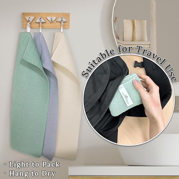 myHomeBody Exfoliating Washcloths for Showering, Loofah Body Scrubber Exfoliator, Back Shower Towel, Bath Washer for Exfoliation, Light Green, Set of 2