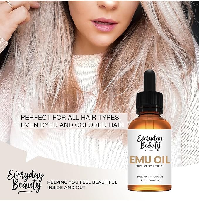 Pure Australian Emu Oil - All Natural 6X Refined for Face, Skin and Hair - Highly Effective Hydration for Sensitive Skin & Hair Growth Perfect for Scars & Blemishes - 2.02 Fl Oz Glass Bottle & Dropper