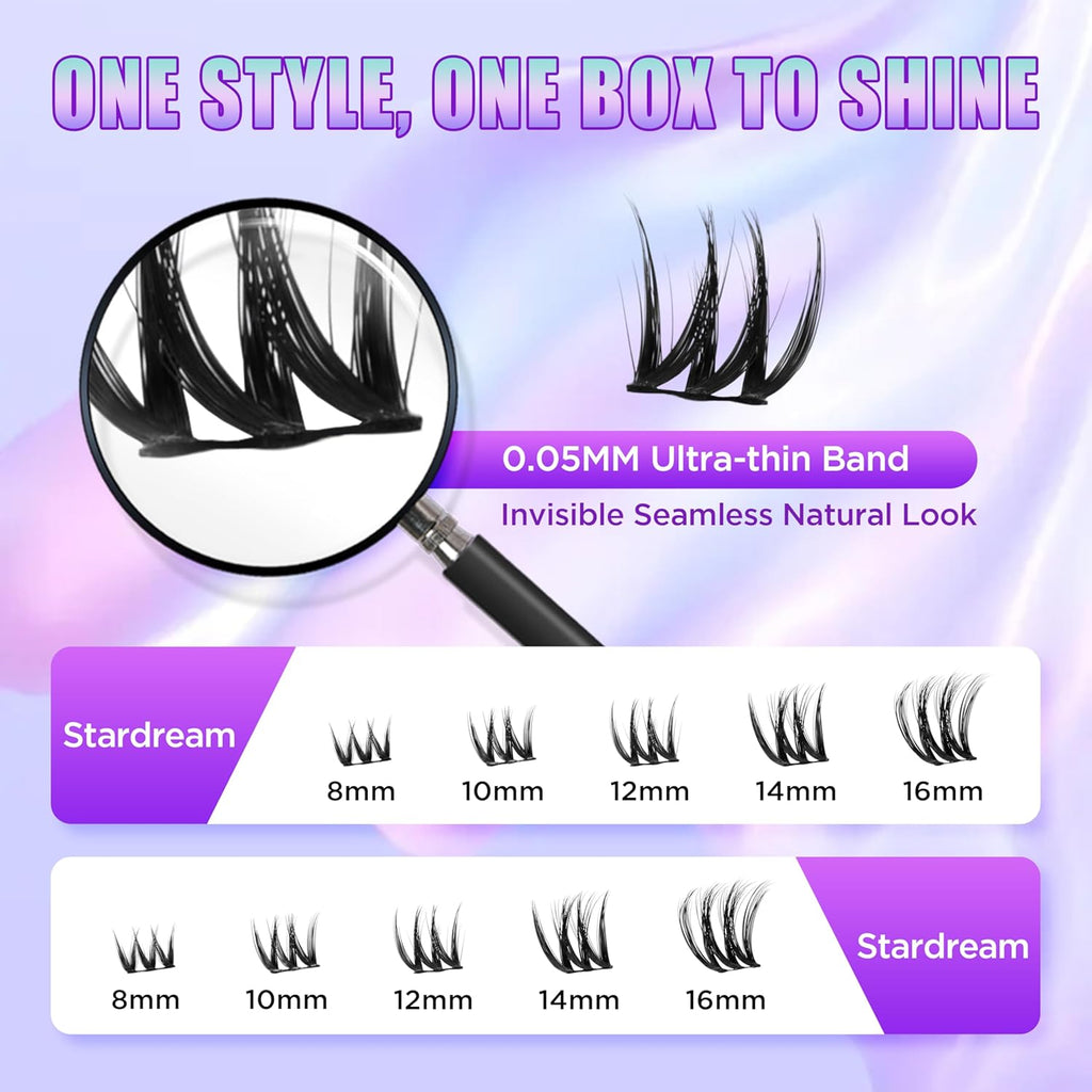 Lash Extension Kit DIY Lash Clusters Kit Eyelash Extensions Individual Lashes Extensions with (BondSeal,Tweezers,Remover,120Pcs,Stardream8-16mm)