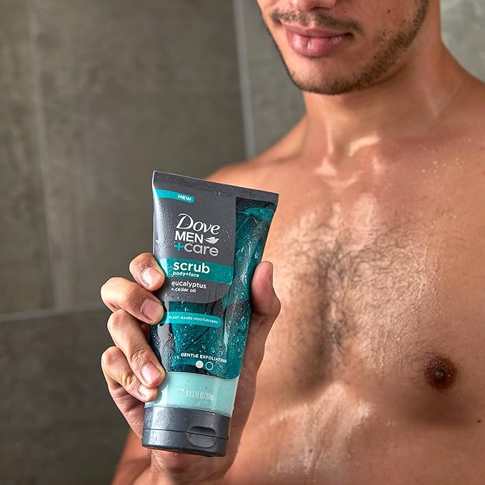 Dove Men+Care Eucalyptus Body and Face Scrub Deeply Exfoliates for Hydrated & Nourished Skin 100% Gentle Cleanser, No Sulfate Cleansers or Parabens