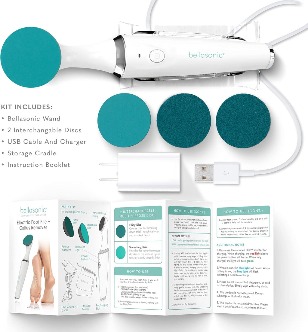 Electric Foot File + Callus Remover with Unique Oscillating Head – File & Smooth Dry, Hardened & Cracked Skin on Heels & Toes – Salon Quality Pedicure at Home w/Portable, Rechargeable Set