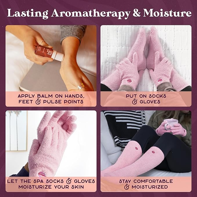Purple Canyon Moisturizing Socks & Gloves and Heel Balm Foot Care Kit | Pink Socks and Gloves Infused with Aloe Vera and Vitamin E | Cracked Heel Treatment for Self Care