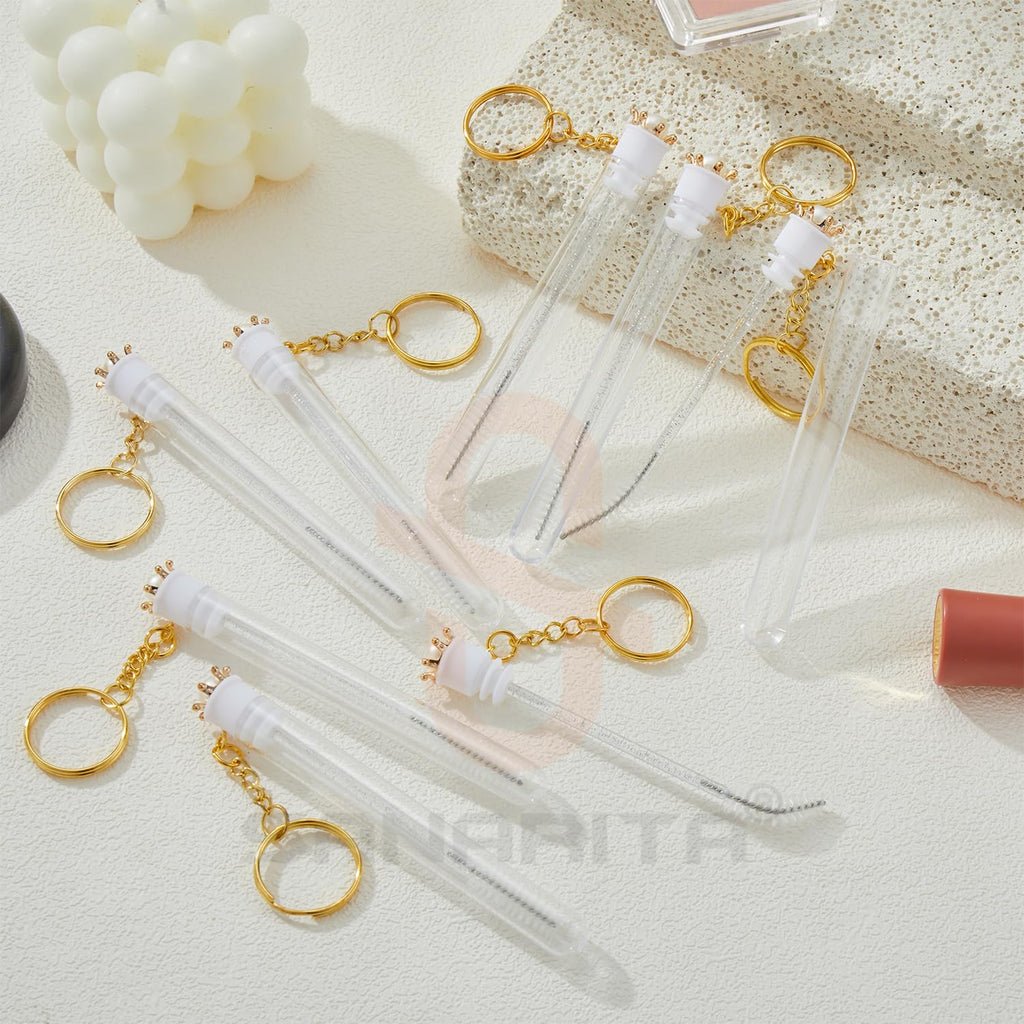 Upgrade 48 Pieces Disposable Mascara Wands Set,Include 24 Pcs Crystal Lash Spoolies Brush and 24 Pcs Reusable Keychain Empty Eyelash Brush Tubes