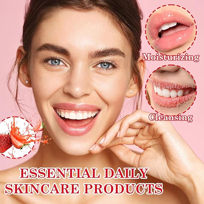 2 Pack Strawberry Orange Lip Scrub Set,Long Lasting Moisturizing Lip Scrubber Exfoliator, Cleansing Hydrating Lip Exfoliator Scrub and Moisturizer Kit for Chapped Dry Lips
