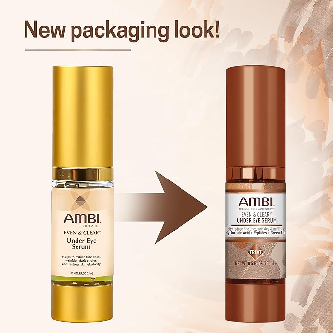 Ambi Even & Clear Under Eye Serum for All Skin Types; Anti Aging Formula features Peptides, Hyaluronic Acid, and Vitamin A to help Reduce Fine Lines, Wrinkles, and Dark Circles , 0.5 Ounce