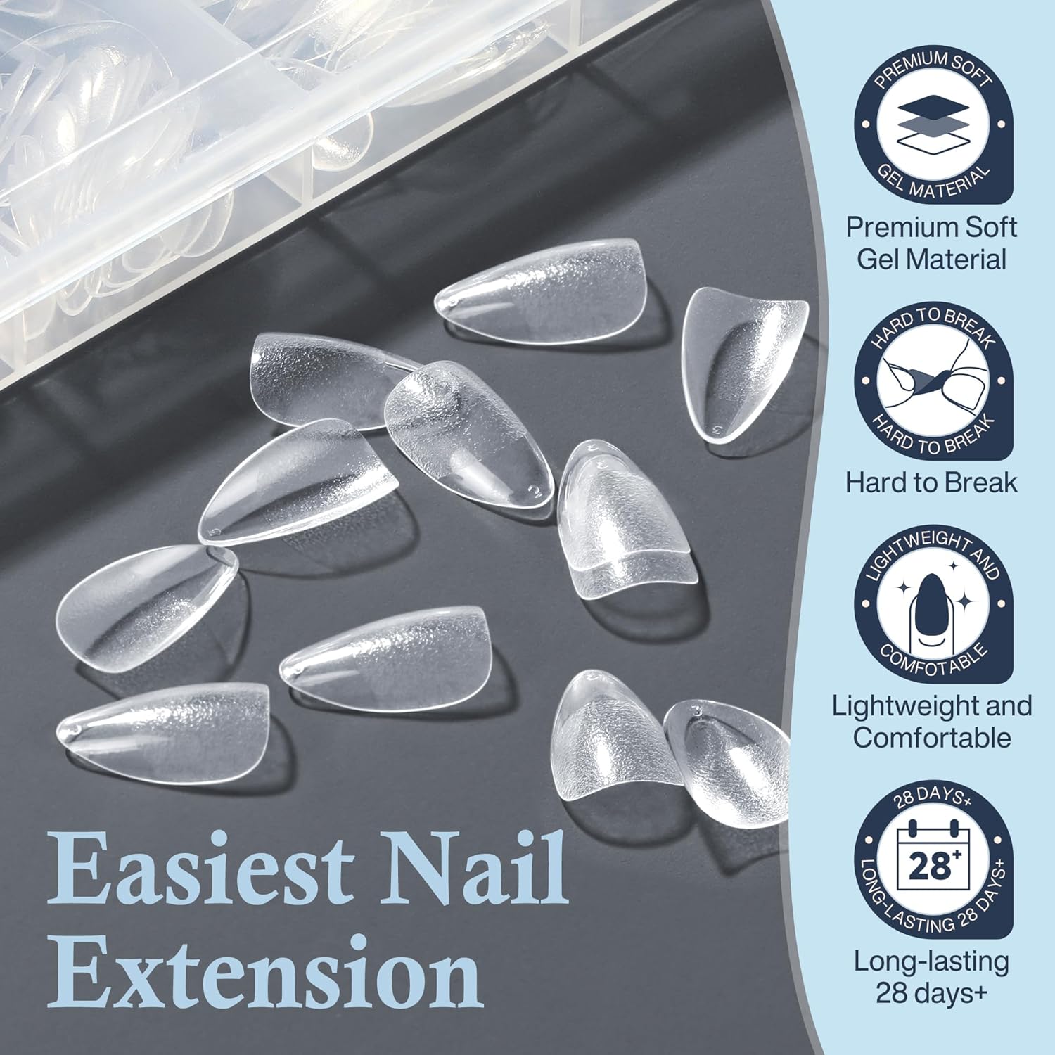 Short Almond Nail Tips, 240pcs Soft Nail Gel Tips Pre-Shaped Acrylic Fake Nails, Half Matte Full Cover Clear Gelly Press on Flase Nail Tips for Extension Nail Manicure Home DIY 12 Sizes Gelly Tips
