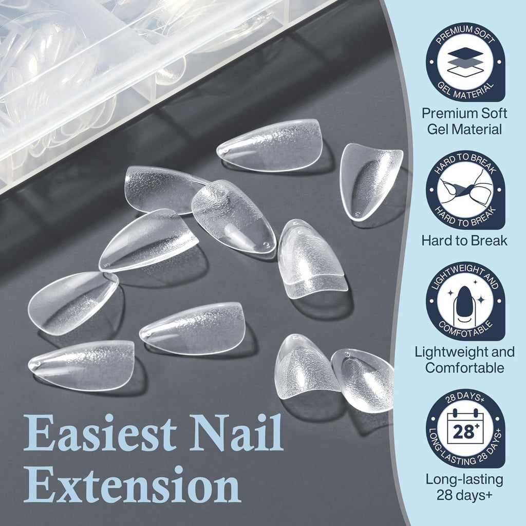 Short Almond Fake Nails, 360pcs Soft Gel Pre-Shaped Acrylic Nail Tips, Half Matte Full Cover Clear Gelly Press on Flase Nail Tips for Extension Nail Manicure Home DIY 12 Sizes Gelly Tips