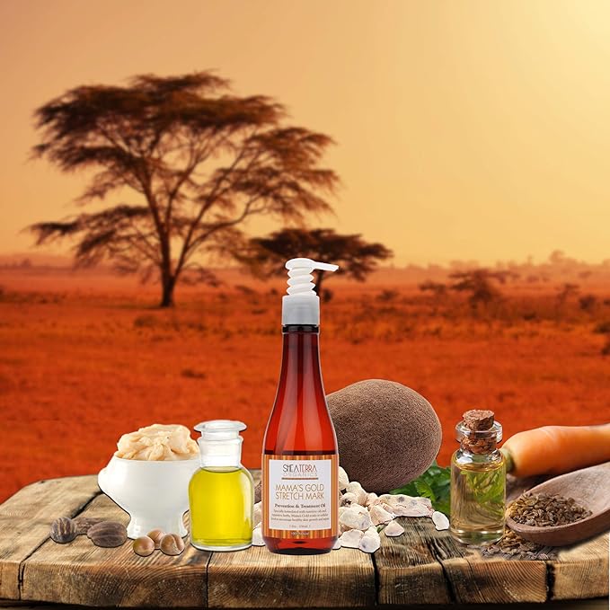 Shea Terra Organics Mama and Baby Collection | Mama’s Gold Stretch Mark Wonder Oil| Non Toxic All Natural Maternity & Postpartum Belly Oil for Stretch Marks Prevention & Cellular Skin Repair – 8oz