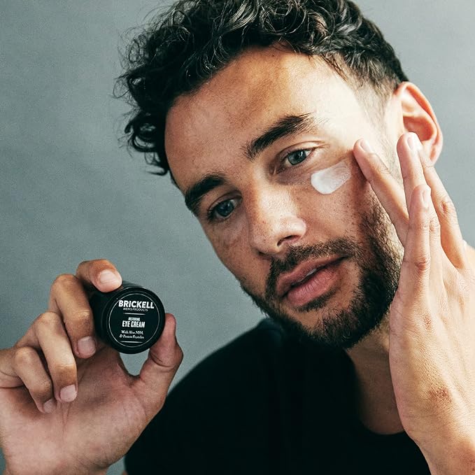 Brickell Men's Restoring Under Eye Cream for Men, Natural and Organic Anti Aging Eye Balm To Reduce Puffiness, Wrinkles, Dark Circles, Crows Feet and Under Eye Bags, 0.5 Ounce, Unscented