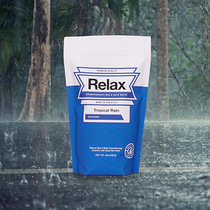 Relax Spa & Bath, Epsom & Dead Sea Salts, Aromatherapy Bath Salts for Hot Tub, Bath, or Spa, Infused with Magnesium, Mothers Day Gifts & Gifts for Mom, Tropical Rain Scent