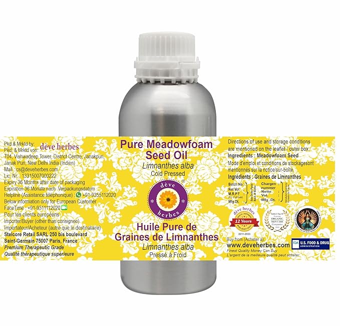 Deve Herbes Pure Meadowfoam Seed Oil (Limnanthes alba) Cold Pressed 300ml (10 oz)