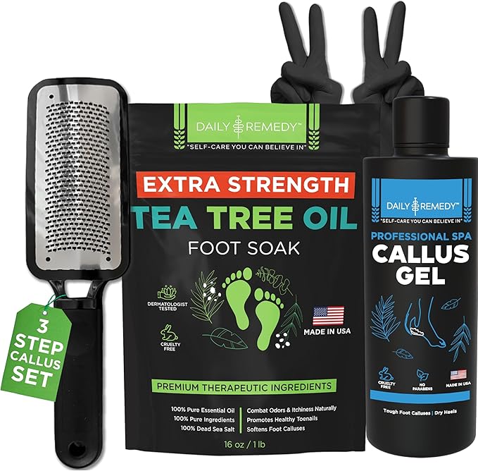 Foot Callus Remover Gel Set - Professional Callus Remover for Feet, Calloused Feet Remover Gel - Pedicure Kit & Foot Spa Tools - Feet Callus Remover - w/Extra Strength Tea Tree Foot Soak - USA