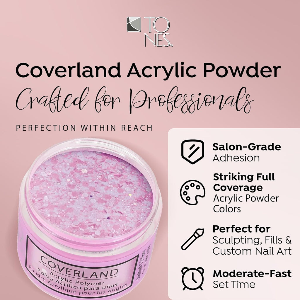 Tones Coverland Acrylic Nail Powder "Fuschia Jewel" - Limited Edition Acrylic Powder for Nail Design, Sculpting, and Masking Nail Bed Imperfections - Professional Acrylic Nail Supplies - (1.5 Oz)