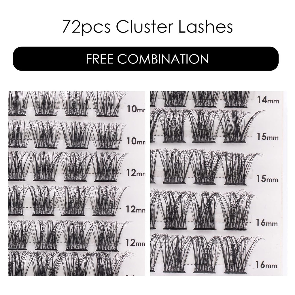 Cluster Lashes 72 Individual Lashes Clusters Eyelash Extensions False Eyelashes DIY Lash Extension Kit Reusable False Eyelashes Natural Look Mix 10-16mm C D Curl-DM17