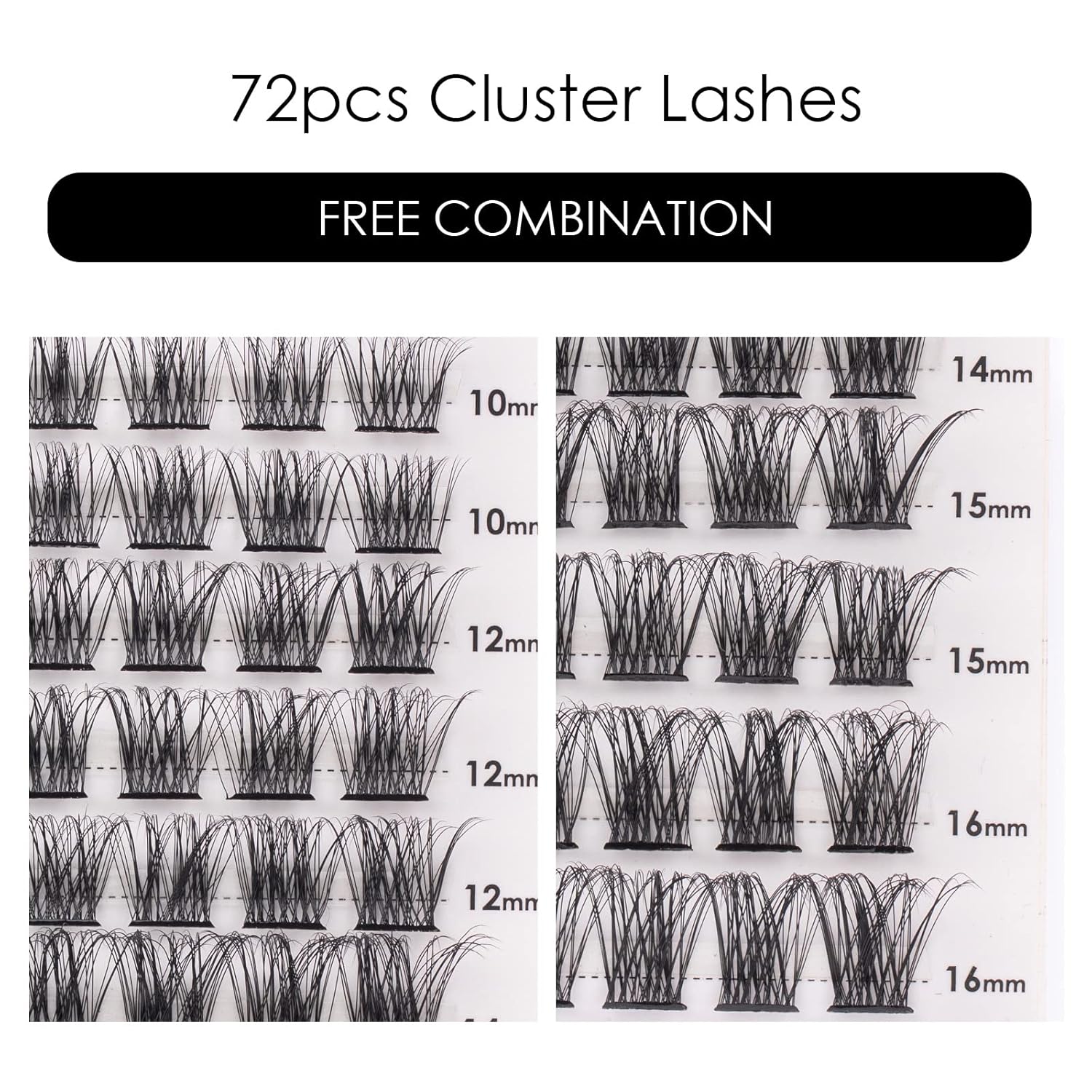Cluster Lashes 72 Individual Lashes Clusters Eyelash Extensions False Eyelashes DIY Lash Extension Kit Reusable False Eyelashes Natural Look Mix 10-16mm C D Curl-DM17