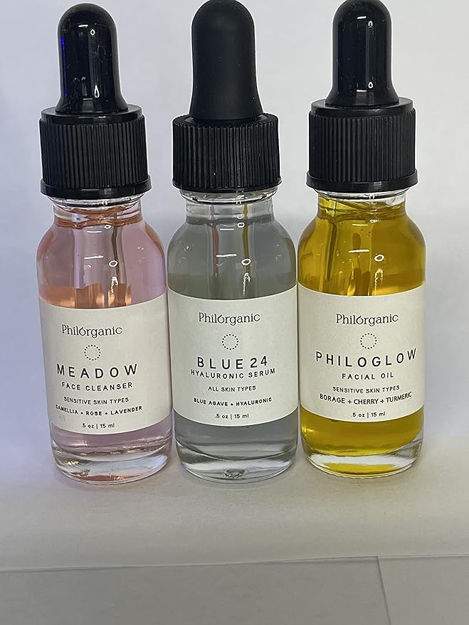 Philorganic Sustainable Facial Care Kit- Organic Trio Set- Cleanser, Hyaluronic Serum, & Oil - Self-Care Spa Moment & Gift - Small Batch USA Made