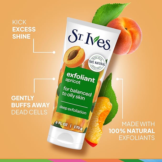 St. Ives Fresh Skin Apricot Face Scrub, Deep Exfoliator Skin Care for Clean, Glowing Skin, Oil-free Facial Scrub Made with 100% Natural Exfoliants, 6 oz, 4 Pack