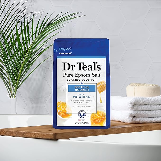 Dr Teal's Epsom Salt Soaking Solution, Soften & Nourish with Milk and Honey, 48 Oz