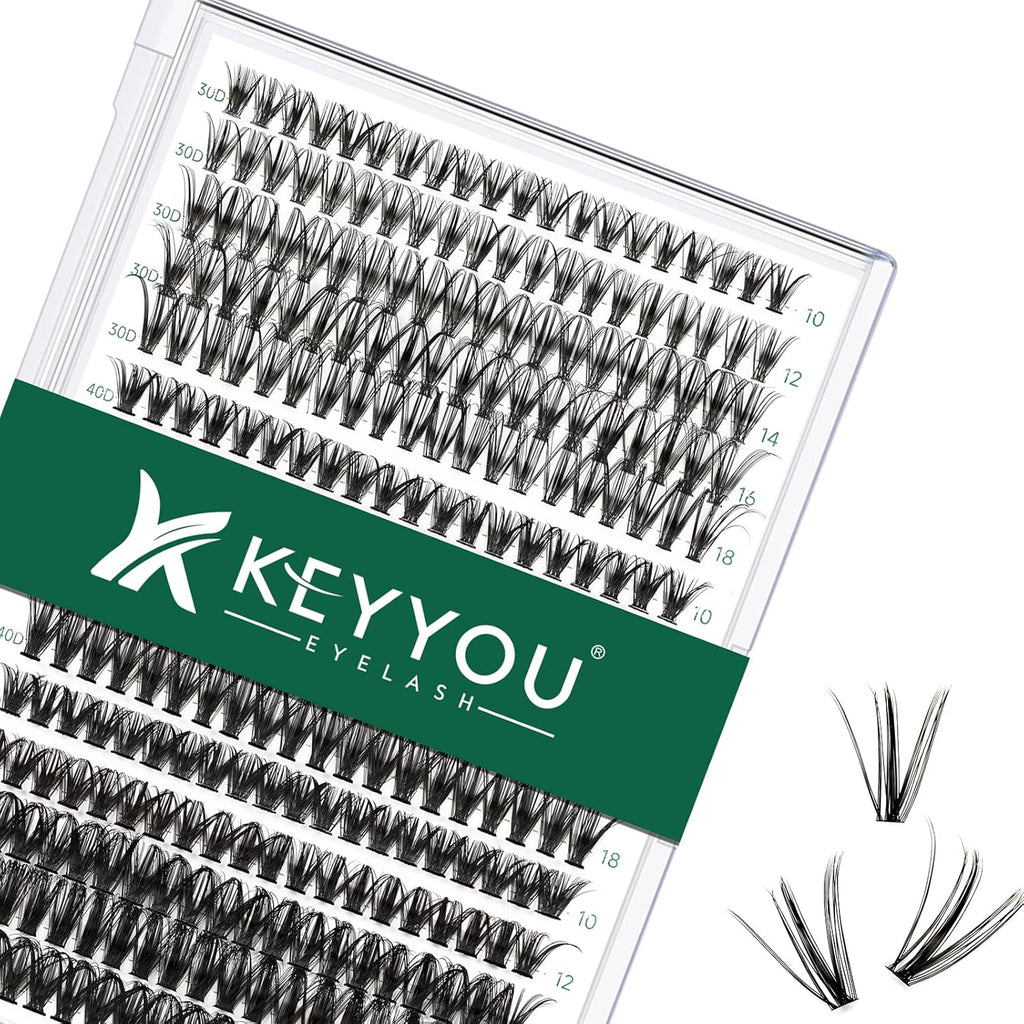 Lash Clusters 300pcs Eyelash Clusters 30D+40D+50D 0.07D Curl 10-18MIX DIY Eyelash Extension KEYYOU Large Tray Volume Soft&Natural Individual Lashes(30D40D50D-0.07D,10-18MIX）