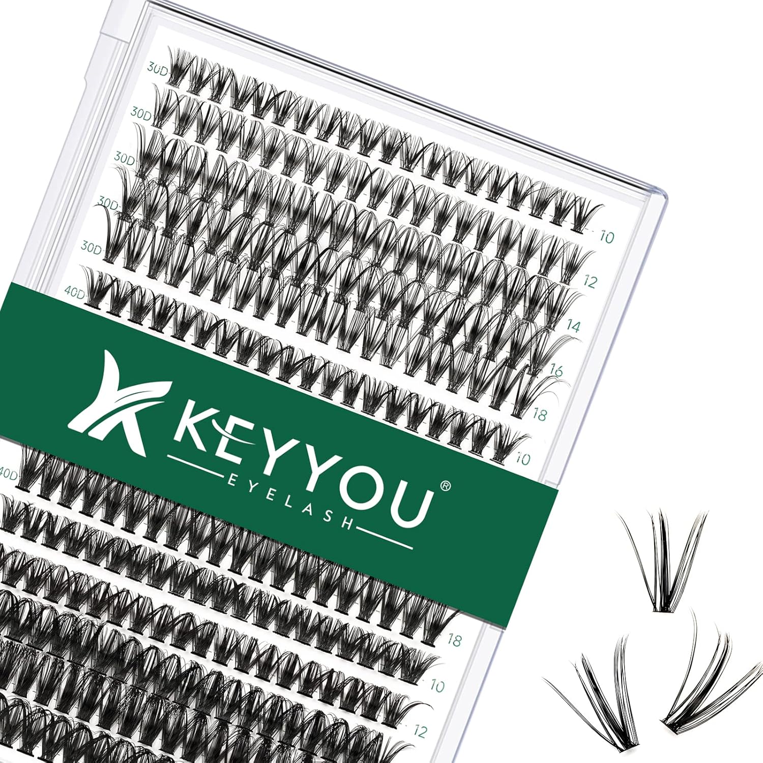 Lash Clusters 300pcs Eyelash Clusters 30D+40D+50D 0.07D Curl 10-18MIX DIY Eyelash Extension KEYYOU Large Tray Volume Soft&Natural Individual Lashes(30D40D50D-0.07D,10-18MIX）