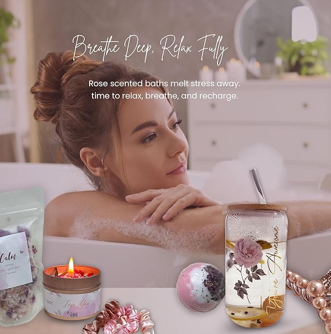 Birthday Gift Box for Women – Rose Gold Pink Aesthetic Gifts for Her – Self Care Relaxation Package for Wife, Girlfriend, Sister, Best Friend – Unique Spa Gift Idea (gold)