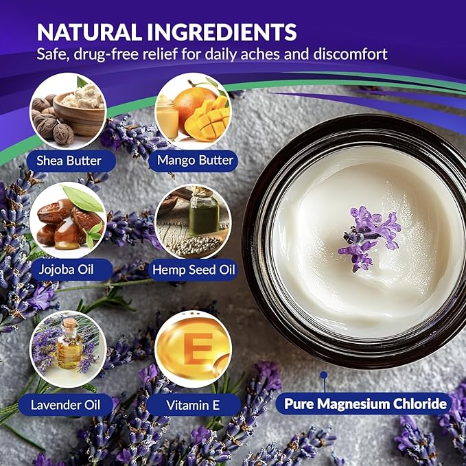 Magnesium Cream for Sleep: Topical Magnesium Chloride Cream Lotion for Leg Cramps PM Nighttime Cramp with Lavender Vitamin E Shea Butter (120G)