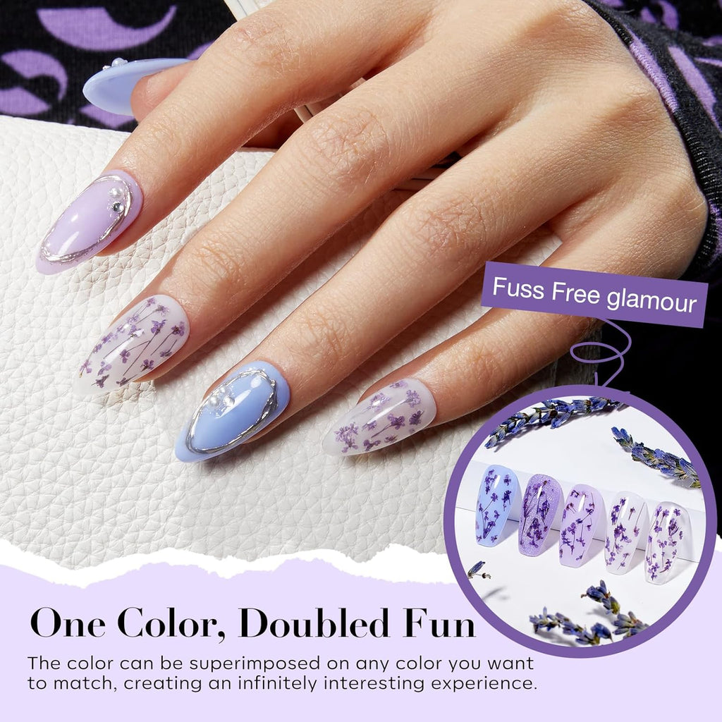 AZUREBEAUTY Purple Twilight Bloom Dip Powder Nail Kit Starter with Base, Top Coat, Activator, Spring Summer Dried Flowers for French Nails Art Manicure DIY Salon