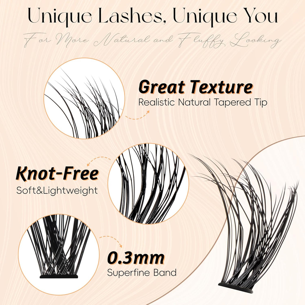 Lash Clusters DIY Lash Extensions, D Curl Individual Lashes Clusters Lashes Wispy Lash Extensions Natural Look Eyelash Clusters Mix 8-16mm(30D-0.07D-8-16mm)