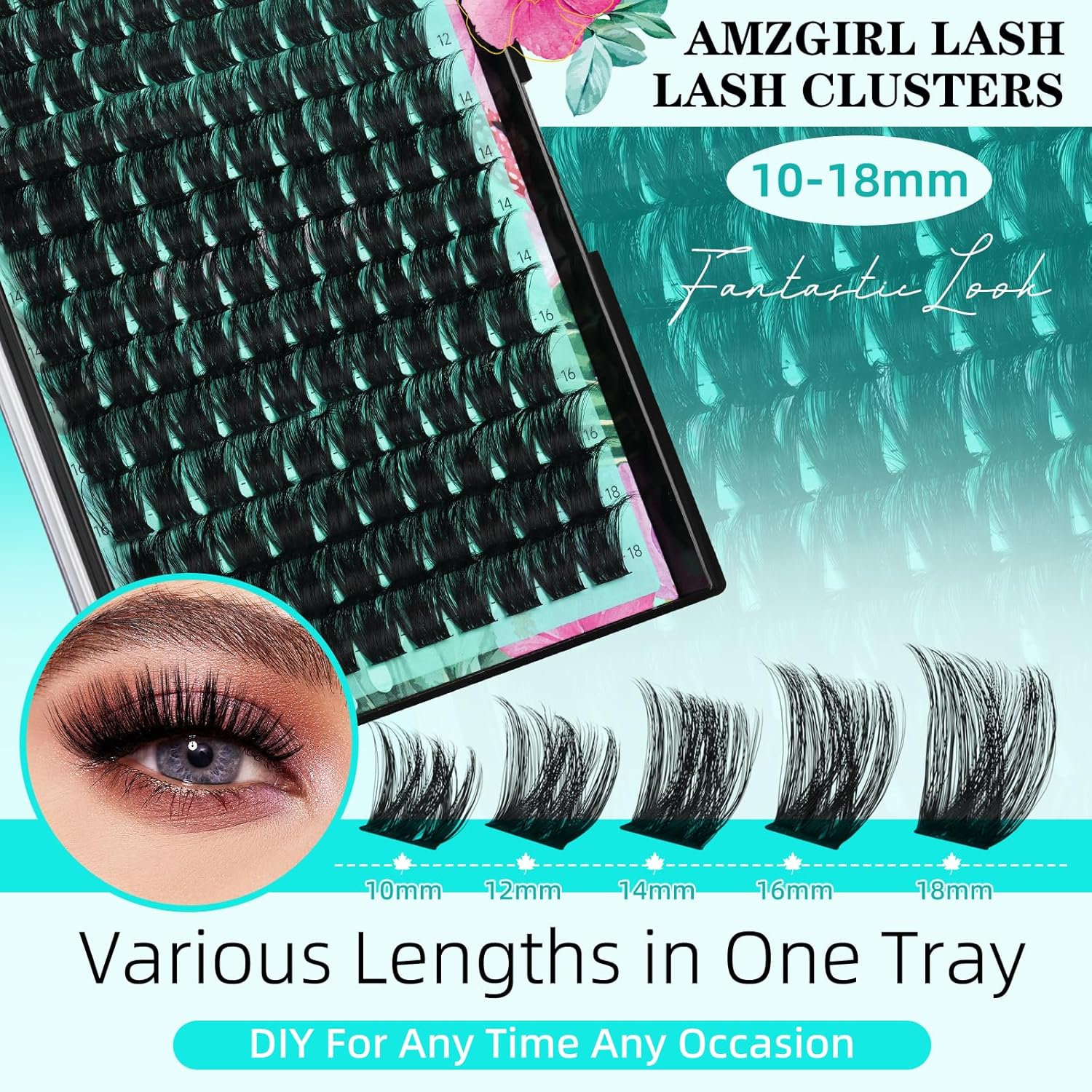 Lash Clusters Kit 140pcs Lash Extension Kit Cluster Lashes Fluffy Look with Lash Bond and Seal Waterproof, Lash Tweezer with Wet Look Ultra-Thin Band Lashes(Sunflower,D-10-18mm)