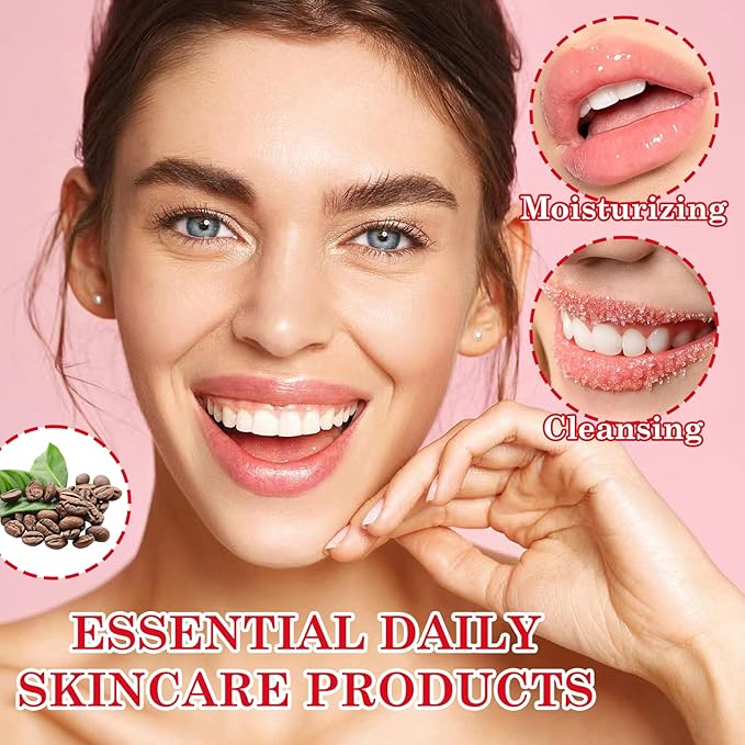 2 Pack Coffee Bean Lip Scrub Set,Long Lasting Moisturizing Lip Scrubber Exfoliator, Cleansing Hydrating Lip Exfoliator Scrub and Moisturizer Kit for Chapped Dry Lips