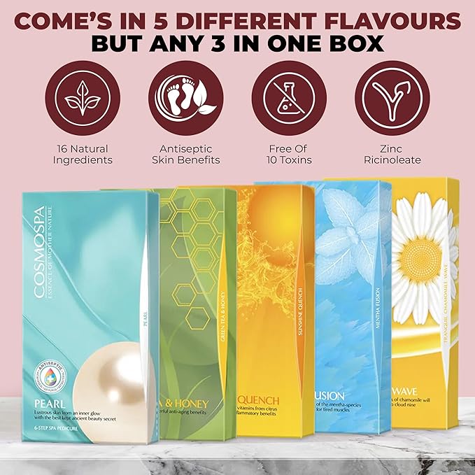 CosmoSpa Deluxe Six-Step Pedicure Set - 3 Pack, Premium Foot Care Kit for Ultimate Spa Experience at Home, Perfect for Relaxation and Rejuvenation (Green Tea & Honey)