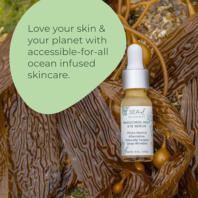 Bakuchiol Kelp Eye Serum Plant-Based Skincare Naturally Boosts Under Eye Glow Targets Deep Wrinkles & Supports Smooth Skin - Retinol Alternative for Women or Men, Vegan - .5 oz