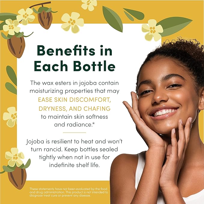 HobaCare Organic Jojoba Oil - 100% Pure, Unrefined Jojoba Oil for Skin & Nails - Moisturizing Body Oil & Face Moisturizer for Dry Skin - Natural Jojoba Oil for Hair & Beard Care (64 fl oz)