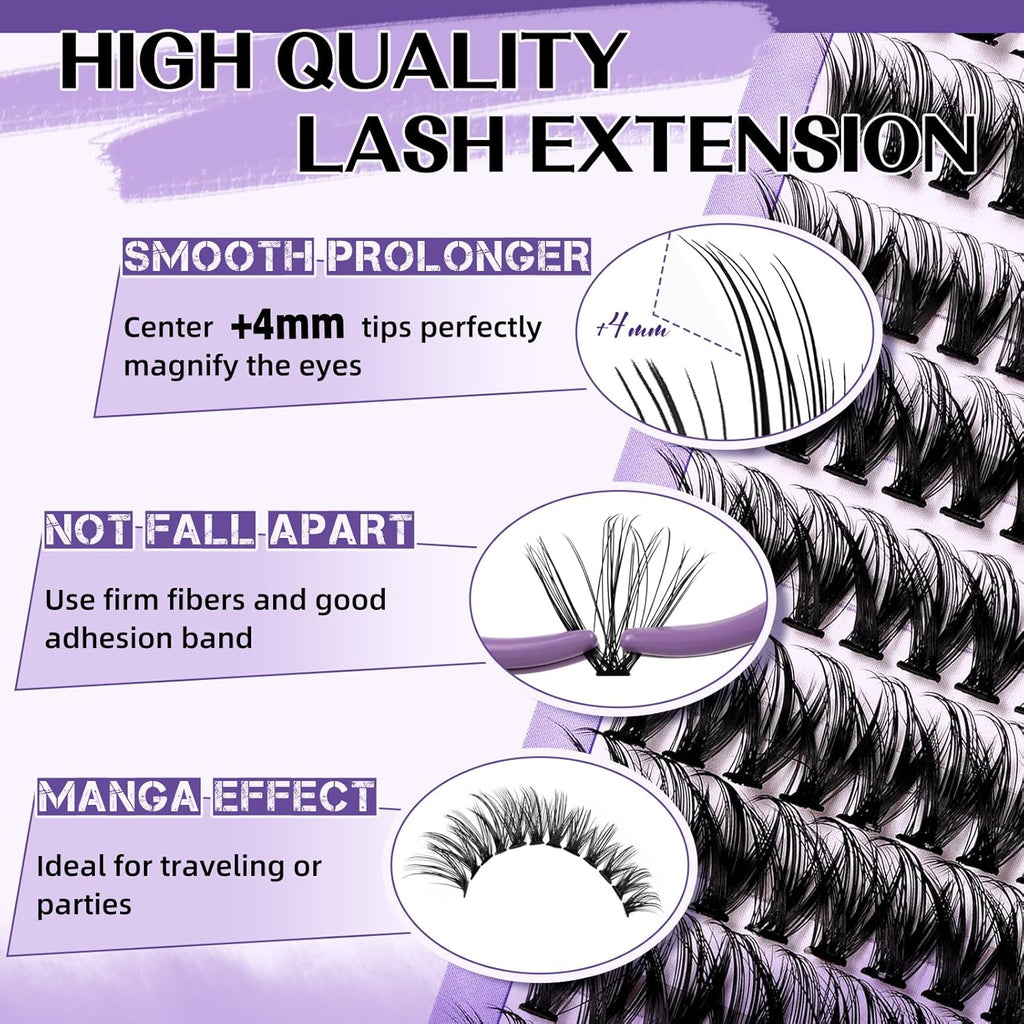 Lash Extension Kit for Beginners Eyelash Extension Kit Manga Lash Clusters Kit 280 PCS Individual Lashes Kit Volume 40D Soft D Curl Eye Lash Extension Lash Kit(Manga-40D-D-9-16MIX)