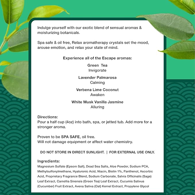 Relax Spa & Bath, Epsom & Dead Sea Salts, Aromatherapy Bath Salts for Hot Tub, Bath, or Spa, Infused with Magnesium, Mothers Day Gifts & Gifts for Mom, Green Tea Scent