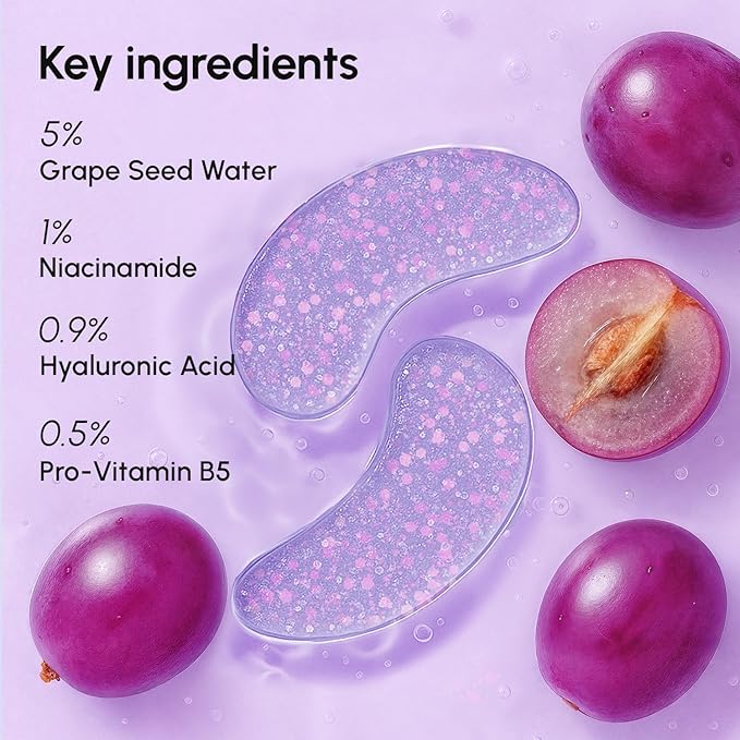 MAREE Violet Eye Gels - Marine Collagen Under Eye Patches for Puffy Eyes - Undereye Mask Patches for Women - Moisturizing Gel Eye Masks with Grape Water - Parches Para Ojeras Gel Pads