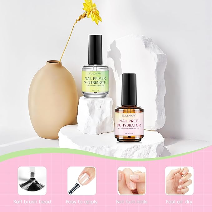 Dehydrator & Primer Strength Kit, 2-Piece Pro Nail System Enhancing Nail Bonding for Acrylics (15ml)