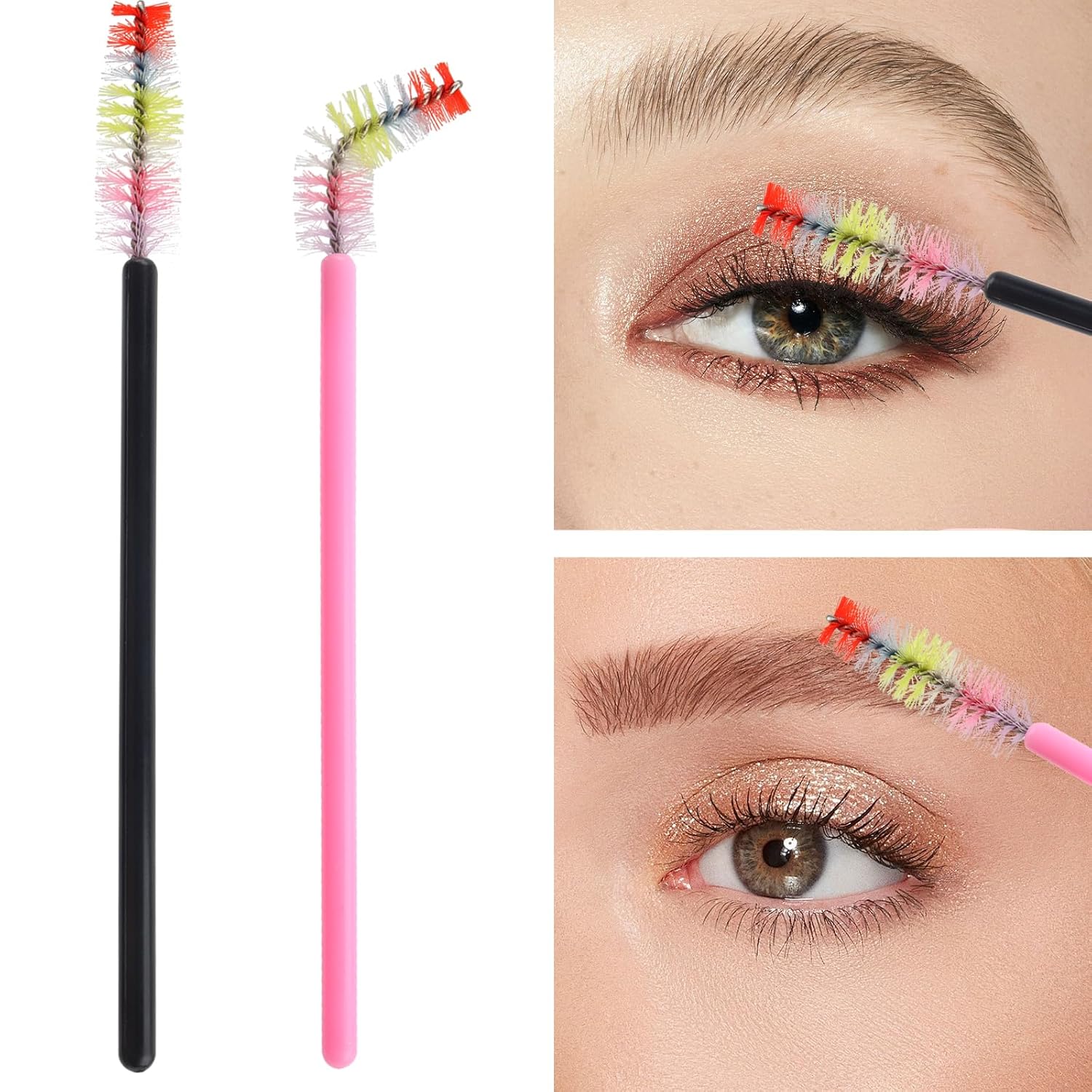 300PCS Disposable Mascara Wands Spoolie Makeup Kits, Eyelash Spoolies Brushes for Eyelash Extensions and Eyebrows (Rainbow Pink/Black)