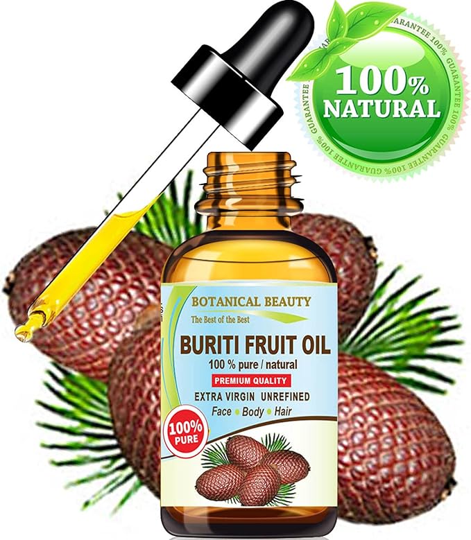 Botanical Beauty Brazilian BURITI FRUIT OIL 100% Pure Natural Virgin Unrefined Cold Pressed Carrier Oil Undiluted 0.33 fl.oz-10 ml for Face, Body, Hair, Lip, Nails