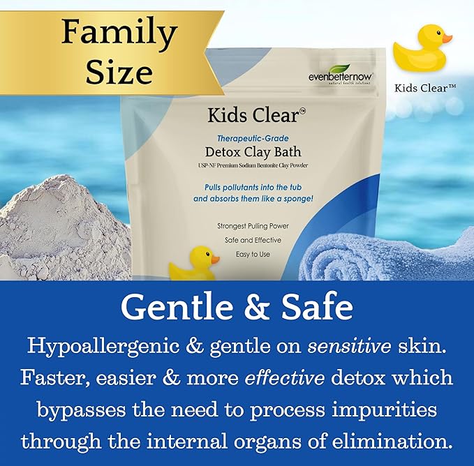 Kids Clear™ Detox Clay Bath, 100% Pure Sodium Bentonite - Removes Toxins, Impurities and Contaminants, by Evenbetternow LLC, Family Size 6 lbs (96 oz)