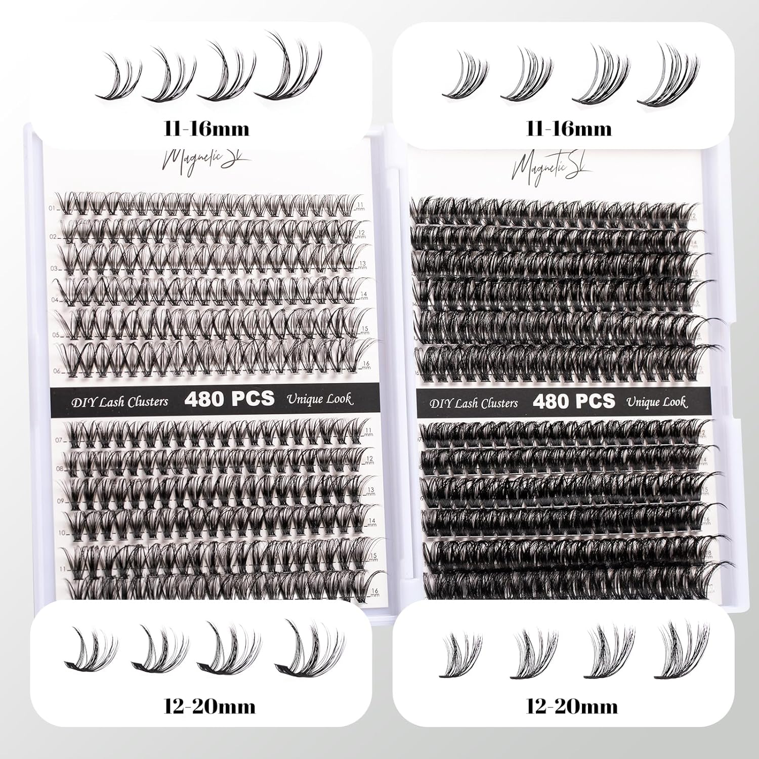 Lash Clusters 480 Clusters 60D 80D Thick Eyelash Extension 30D 40D Individual Eyelashes D Curl 11-20mm False Eyelash Multi-Style DIY Lash Extensions for Beginners(30D-80D-D, 11-20MIX)