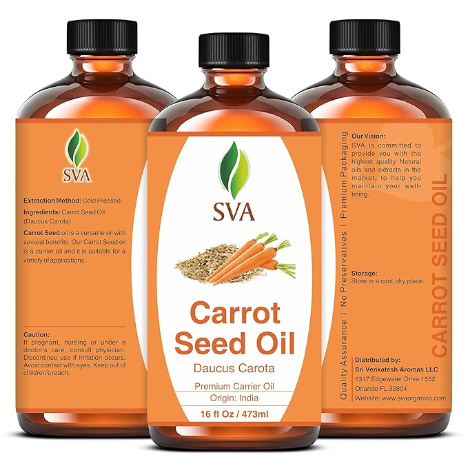 SVA Carrot Seed Oil - 16 Fl Oz – 100% Natural Cold Pressed Carrot Oil - for Face, Skin Care, Hair Care, Scalp Massage & Body Massage – Carrier Oil