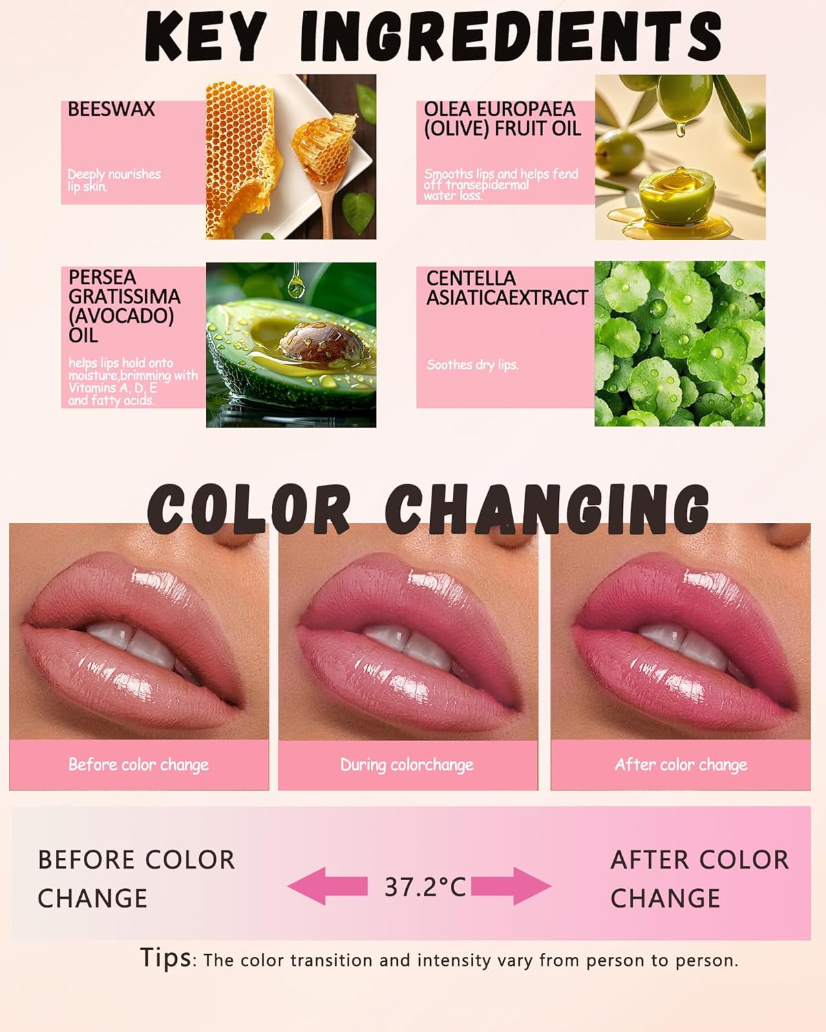 PH Color Changing Lipstick, Waterproof Temperature Color Change Lip Balm, Multi-Use Lip and Cheek Tinted Lip Gloss, Long-Lasting Hydrating Moisturizing Lip Tint, Festival Makeup Gift for Women-01 Pink